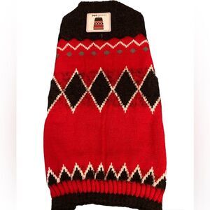 Dog Sweater Fuzzy Argyle Red Black Pet Clothes Medium (17-22) fits up to 40 lbs